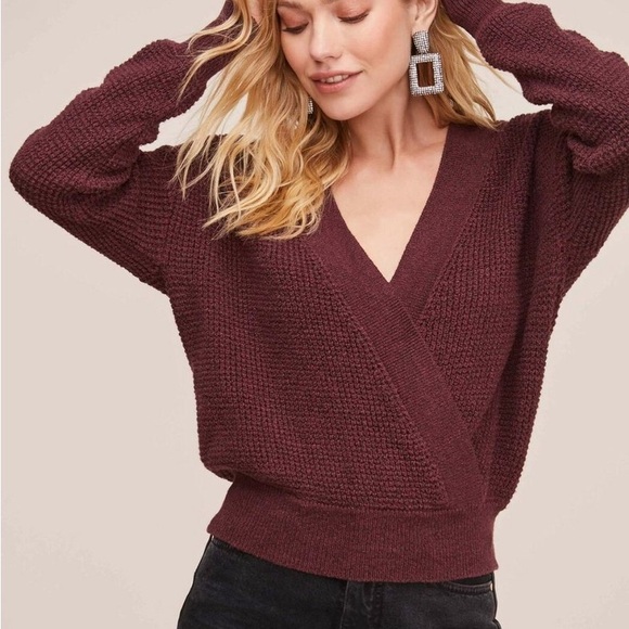 Astr Sweaters - ASTR The Label Stephanie V Neck Wrap sweater in Burgundy Medium